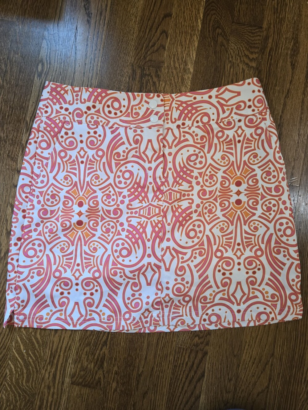 Adidas Golf Skort Size 4 White Pink Orange Geometric Print Skirt Skort